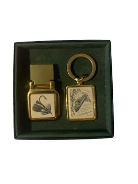 Vintage North Coast Fly Fishing Money Clip & Trout Keychain Gift Set
